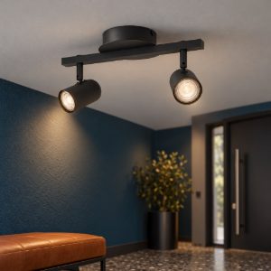 Eglo montemurro plafoniera con 2 faretti led 9,4w cct 2700k 6500k orientabili 32cm per ingresso moderna nera