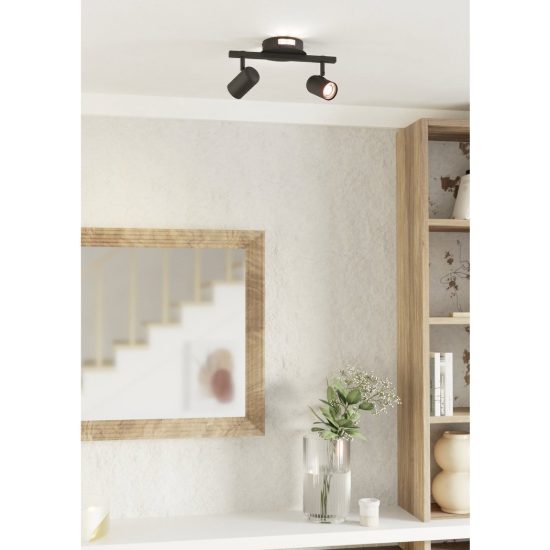 Eglo montemurro plafoniera con 2 faretti led 9,4w cct 2700k 6500k orientabili 32cm per ingresso moderna nera