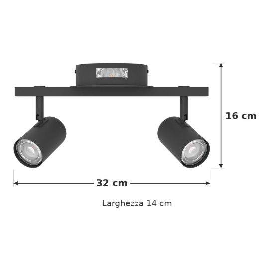 Eglo montemurro plafoniera con 2 faretti led 9,4w cct 2700k 6500k orientabili 32cm per ingresso moderna nera