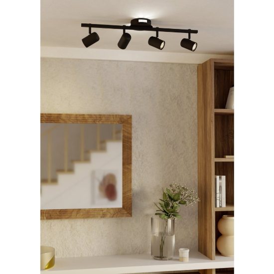 Eglo montemurro plafoniera con 4 faretti led 16,8w cct 2700k 6500k orientabili 70cm per cucina moderna nera