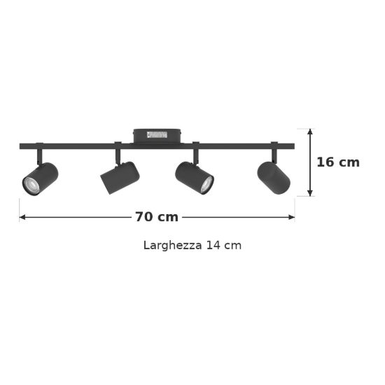 Eglo montemurro plafoniera con 4 faretti led 16,8w cct 2700k 6500k orientabili 70cm per cucina moderna nera