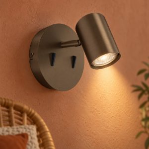 Eglo montemurro applique con faretto led 4,7w 3000k orientabile 12cm per soggiorno moderna bronzo scuro