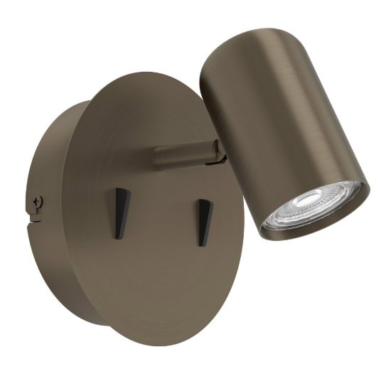 Eglo montemurro applique con faretto led 4,7w 3000k orientabile 12cm per soggiorno moderna bronzo scuro
