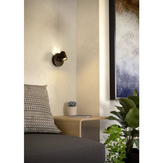 Eglo montemurro applique con faretto led 4,7w 3000k orientabile 12cm per soggiorno moderna bronzo scuro