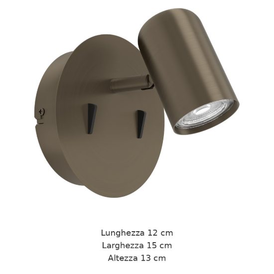 Eglo montemurro applique con faretto led 4,7w 3000k orientabile 12cm per soggiorno moderna bronzo scuro