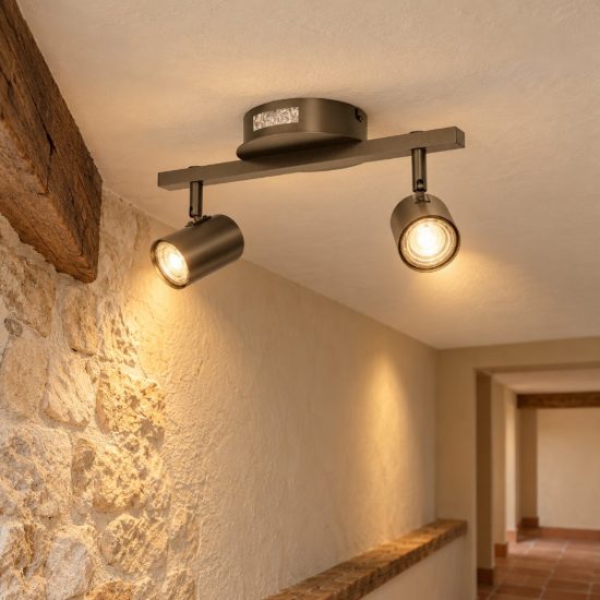 Eglo montemurro plafoniera con 2 faretti led 8,4w cct 2700k 6500k orientabili 32cm per corridoio moderna bronzo scuro