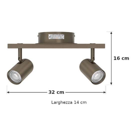 Eglo montemurro plafoniera con 2 faretti led 8,4w cct 2700k 6500k orientabili 32cm per corridoio moderna bronzo scuro