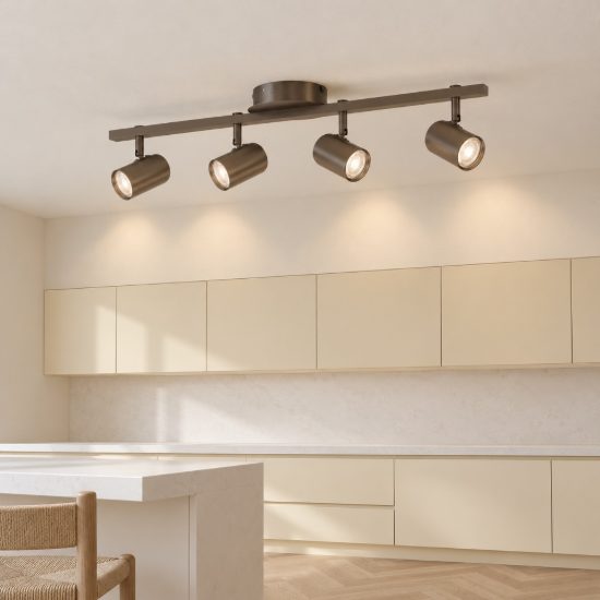 Eglo montemurro plafoniera con 4 faretti led 16,8w cct 2700k 6500k orientabili 70cm per cucina moderna bronzo scuro