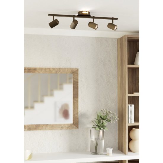 Eglo montemurro plafoniera con 4 faretti led 16,8w cct 2700k 6500k orientabili 70cm per cucina moderna bronzo scuro