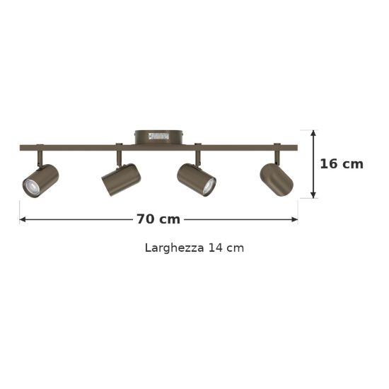 Eglo montemurro plafoniera con 4 faretti led 16,8w cct 2700k 6500k orientabili 70cm per cucina moderna bronzo scuro
