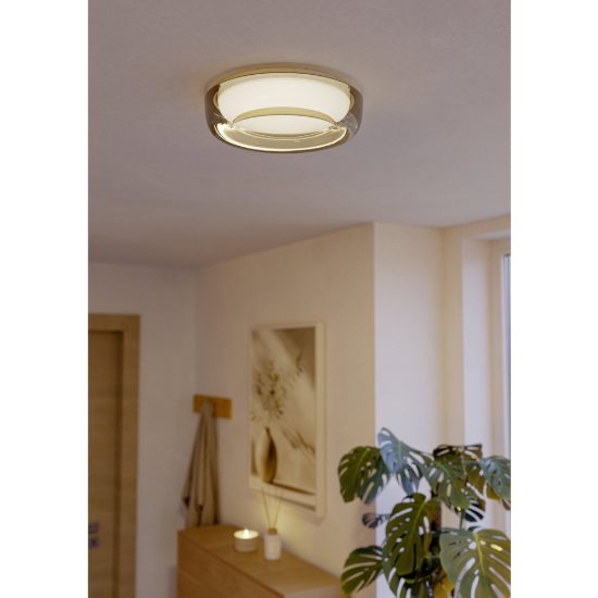 Eglo conistarino plafoniera led 12w cct 2700k 6500k 30cm per cucina moderna bianca e marrone doppio bordo