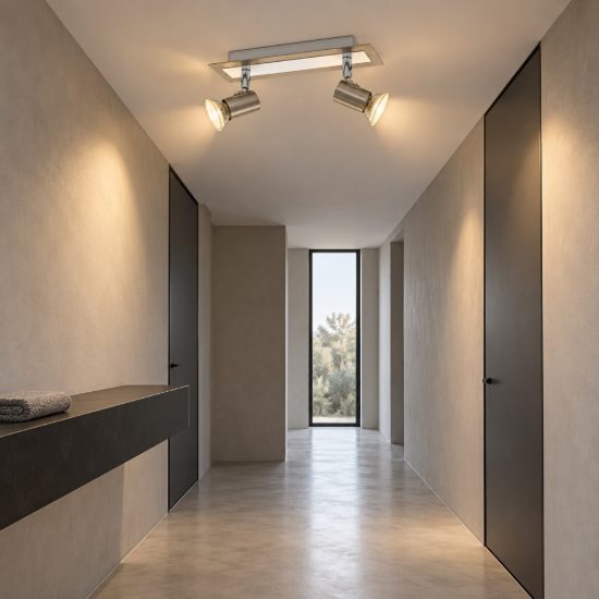 Eglo rottelo plafoniera con 2 faretti gu10 led 9,2w 3000k orientabili 28cm per corridoio moderna nichel e cromo