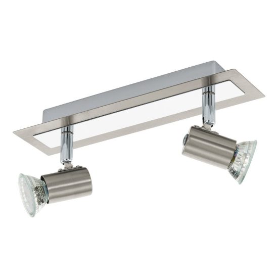 Eglo rottelo plafoniera con 2 faretti gu10 led 9,2w 3000k orientabili 28cm per corridoio moderna nichel e cromo