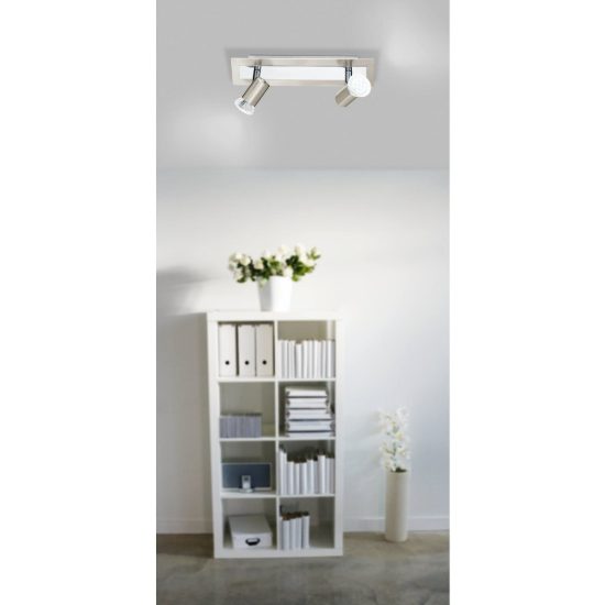 Eglo rottelo plafoniera con 2 faretti gu10 led 9,2w 3000k orientabili 28cm per corridoio moderna nichel e cromo