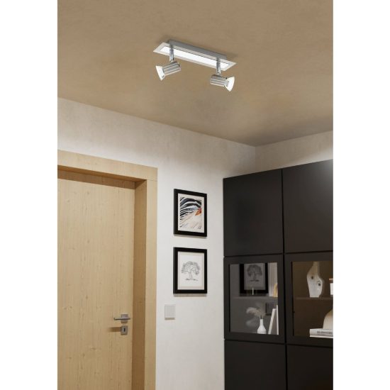Eglo rottelo plafoniera con 2 faretti gu10 led 9,2w 3000k orientabili 28cm per corridoio moderna nichel e cromo