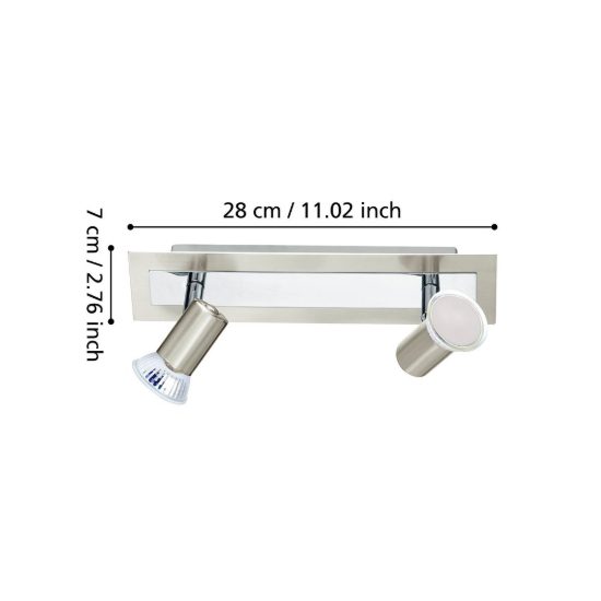 Eglo rottelo plafoniera con 2 faretti gu10 led 9,2w 3000k orientabili 28cm per corridoio moderna nichel e cromo
