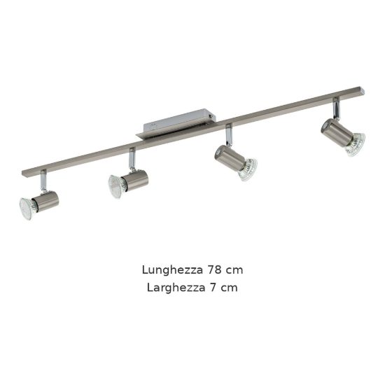 Eglo rottelo plafoniera con 4 faretti gu10 led 18,4w 3000k orientabili 78cm per corridoio moderna nichel e cromo