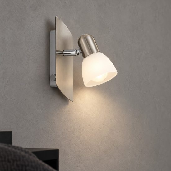 Eglo enea applique con faretto e14 orientabile 19cm per camera da letto moderna nichel