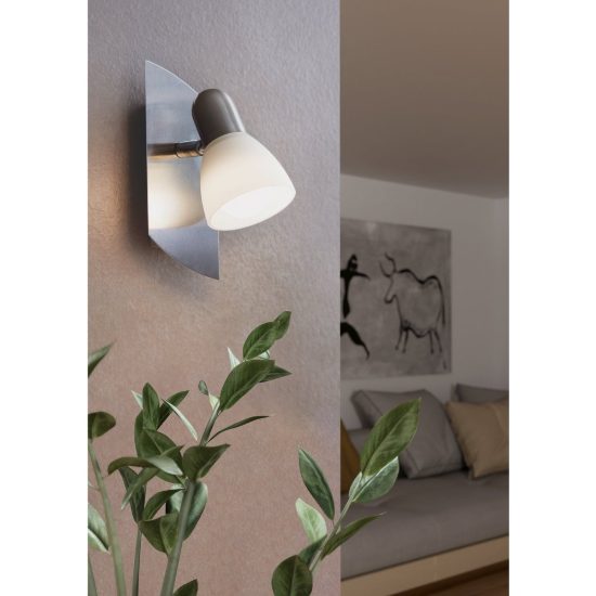 Eglo enea applique con faretto e14 orientabile 19cm per camera da letto moderna nichel