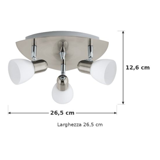 Eglo enea plafoniera con 3 faretti e14 orientabili 26,5cm per cucina moderna nichel