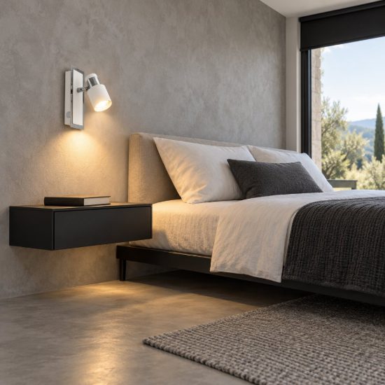 Eglo davida applique con faretto gu10 led 4,6w 3000k orientabile 16,5cm per camera da letto moderna cromo e bianca