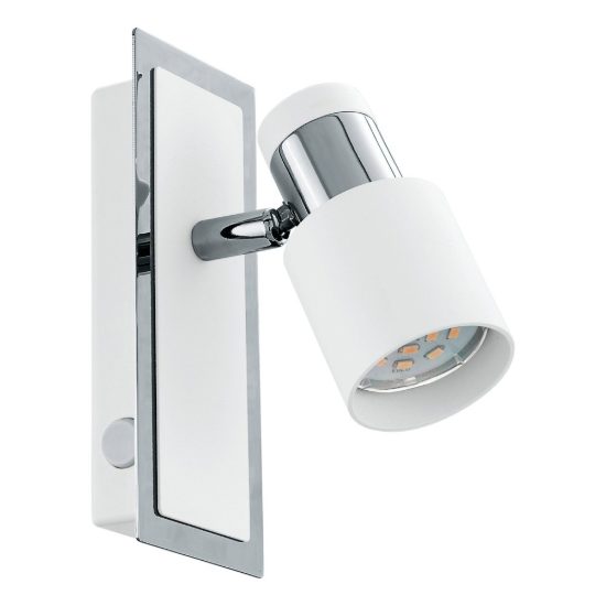 Eglo davida applique con faretto gu10 led 4,6w 3000k orientabile 16,5cm per camera da letto moderna cromo e bianca