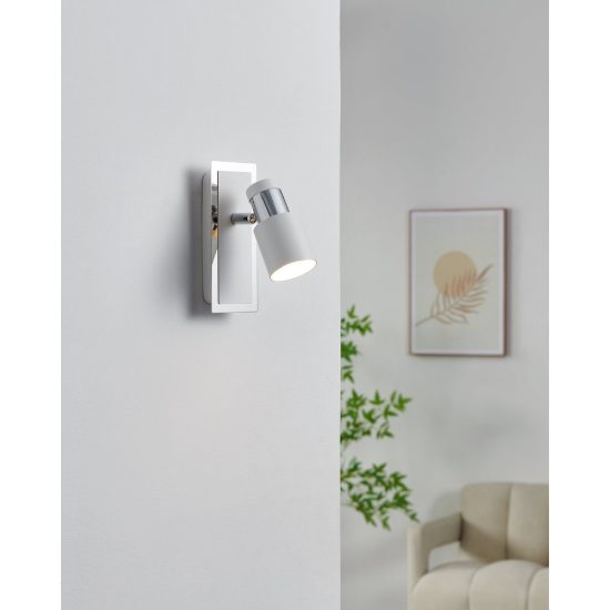 Eglo davida applique con faretto gu10 led 4,6w 3000k orientabile 16,5cm per camera da letto moderna cromo e bianca