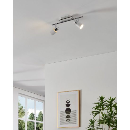 Eglo davida plafoniera con 2 faretti gu10 led 9,2w 3000k orientabili 39cm per corridoio moderna cromo e bianca