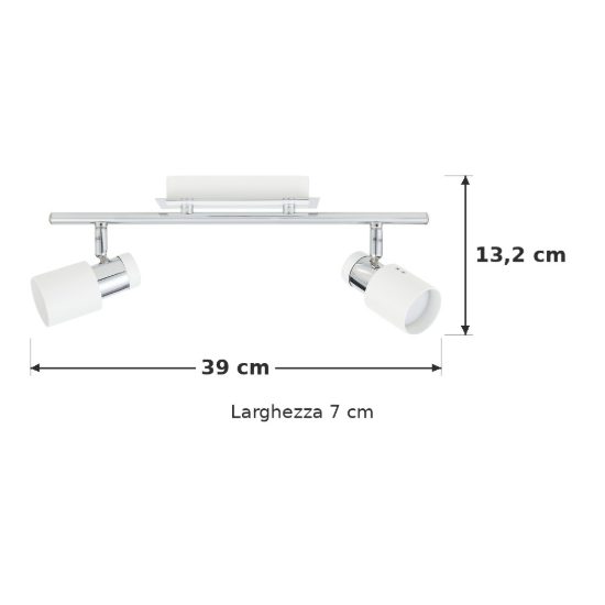 Eglo davida plafoniera con 2 faretti gu10 led 9,2w 3000k orientabili 39cm per corridoio moderna cromo e bianca