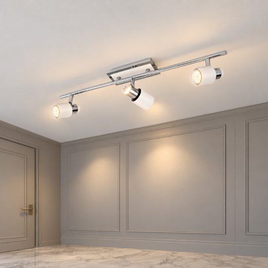 Eglo davida plafoniera con 3 faretti gu10 led 13,8w 3000k orientabili 58cm per ingresso moderna cromo e bianca