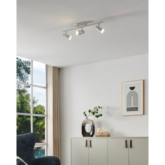 Eglo davida plafoniera con 3 faretti gu10 led 13,8w 3000k orientabili 58cm per ingresso moderna cromo e bianca