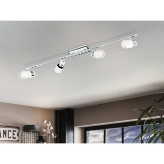 Eglo davida plafoniera con 4 faretti gu10 led 18,4w 3000k orientabili 78cm per soggiorno moderna cromo e bianca