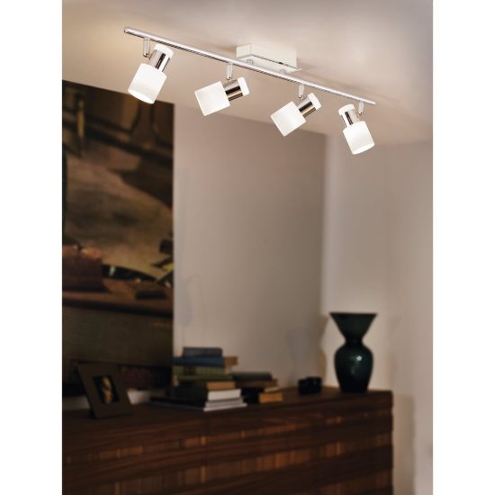 Eglo davida plafoniera con 4 faretti gu10 led 18,4w 3000k orientabili 78cm per soggiorno moderna cromo e bianca