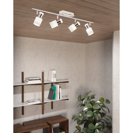 Eglo davida plafoniera con 4 faretti gu10 led 18,4w 3000k orientabili 78cm per soggiorno moderna cromo e bianca