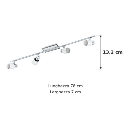 Eglo davida plafoniera con 4 faretti gu10 led 18,4w 3000k orientabili 78cm per soggiorno moderna cromo e bianca