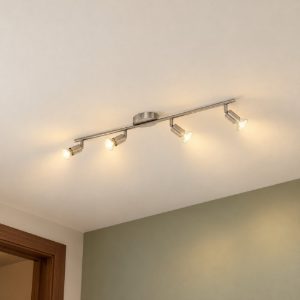 Eglo buzz-led plafoniera con 4 faretti gu10 led 11,2w 3000k orientabili 68,5cm per corridoio moderna nichel