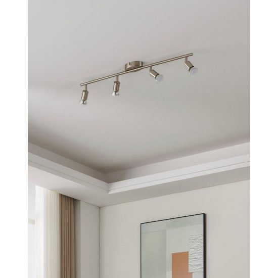 Eglo buzz-led plafoniera con 4 faretti gu10 led 11,2w 3000k orientabili 68,5cm per corridoio moderna nichel