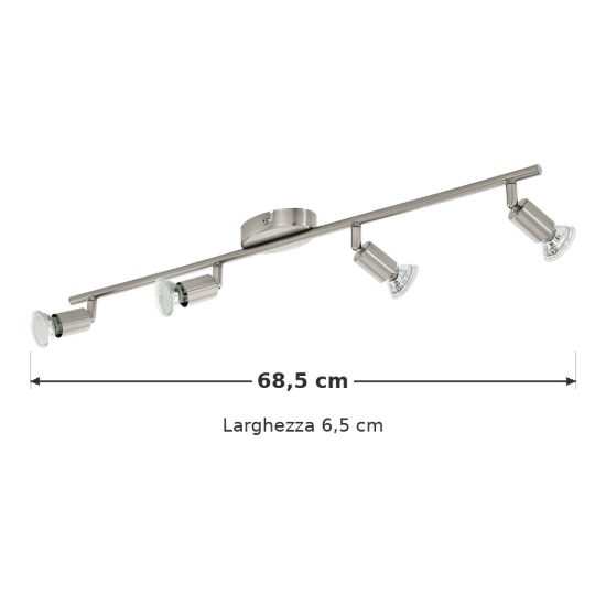 Eglo buzz-led plafoniera con 4 faretti gu10 led 11,2w 3000k orientabili 68,5cm per corridoio moderna nichel