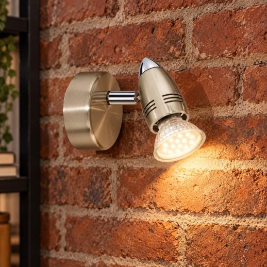 Eglo magnum-led applique con faretto gu10 led 2,8w 3000k orientabile 7cm per soggiorno moderna nichel e cromo