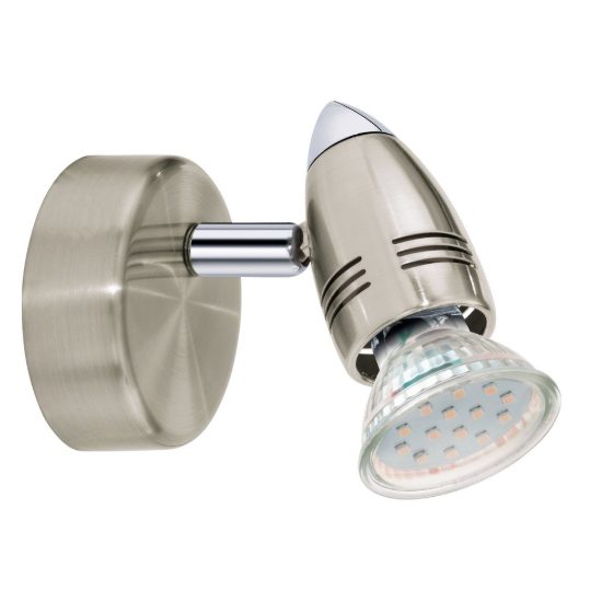 Eglo magnum-led applique con faretto gu10 led 2,8w 3000k orientabile 7cm per soggiorno moderna nichel e cromo