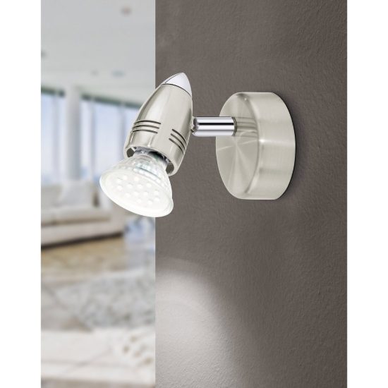 Eglo magnum-led applique con faretto gu10 led 2,8w 3000k orientabile 7cm per soggiorno moderna nichel e cromo