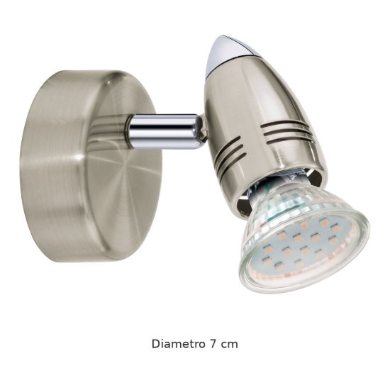 Eglo magnum-led applique con faretto gu10 led 2,8w 3000k orientabile 7cm per soggiorno moderna nichel e cromo