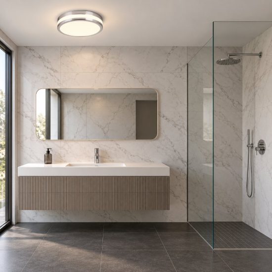 Eglo palermo plafoniera led 10,8w 3000k 22,5cm ip44 per bagno moderna cromo