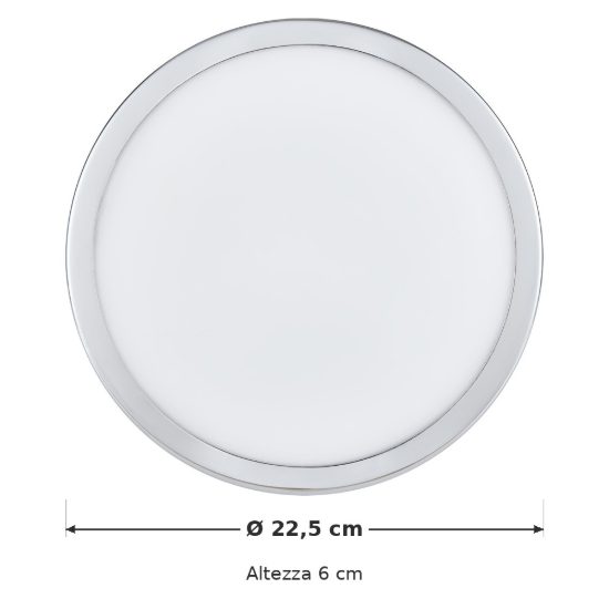 Eglo palermo plafoniera led 10,8w 3000k 22,5cm ip44 per bagno moderna cromo
