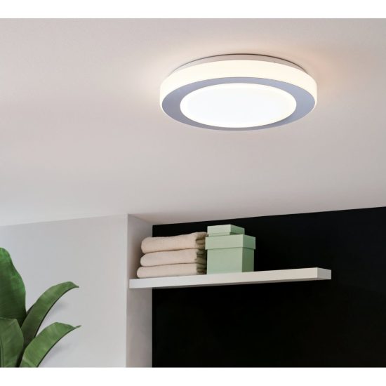Eglo carpi plafoniera led 21,9w 3000k 38,5cm ip44 per bagno moderna bianca e cromo