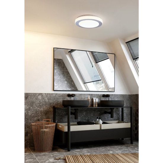 Eglo carpi plafoniera led 21,9w 3000k 38,5cm ip44 per bagno moderna bianca e cromo