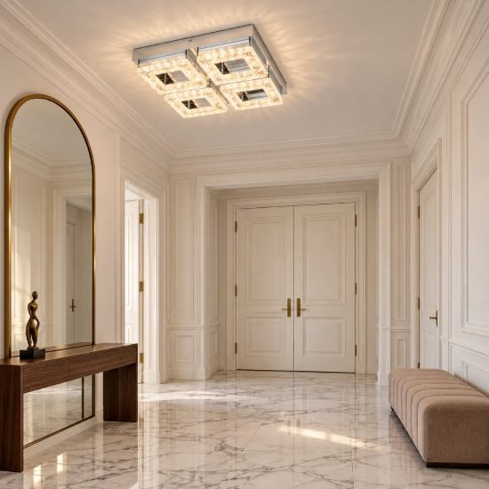 Eglo fradelo plafoniera led 14w 3000k 28cm per ingresso classica cromo con cristalli
