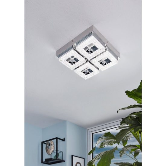 Eglo fradelo plafoniera led 14w 3000k 28cm per ingresso classica cromo con cristalli