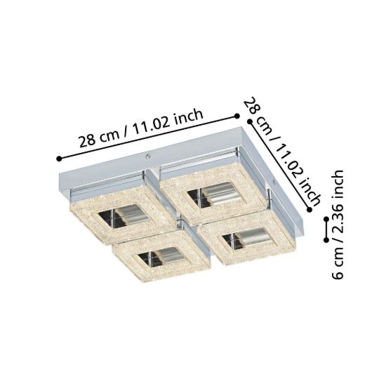Eglo fradelo plafoniera led 14w 3000k 28cm per ingresso classica cromo con cristalli