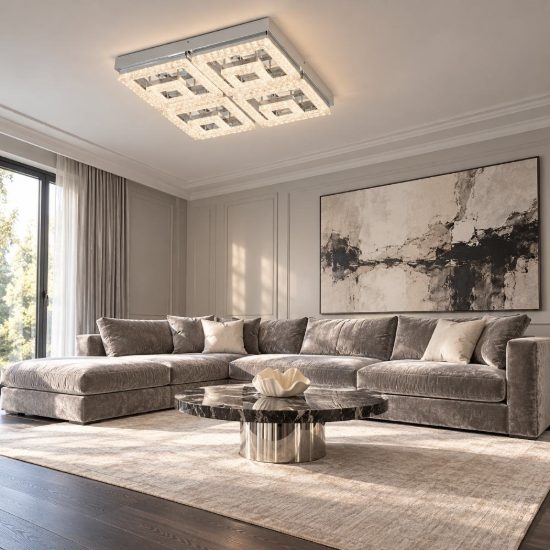 Eglo fradelo plafoniera led 46,5w 3000k 52cm per soggiorno classica cromo con cristalli
